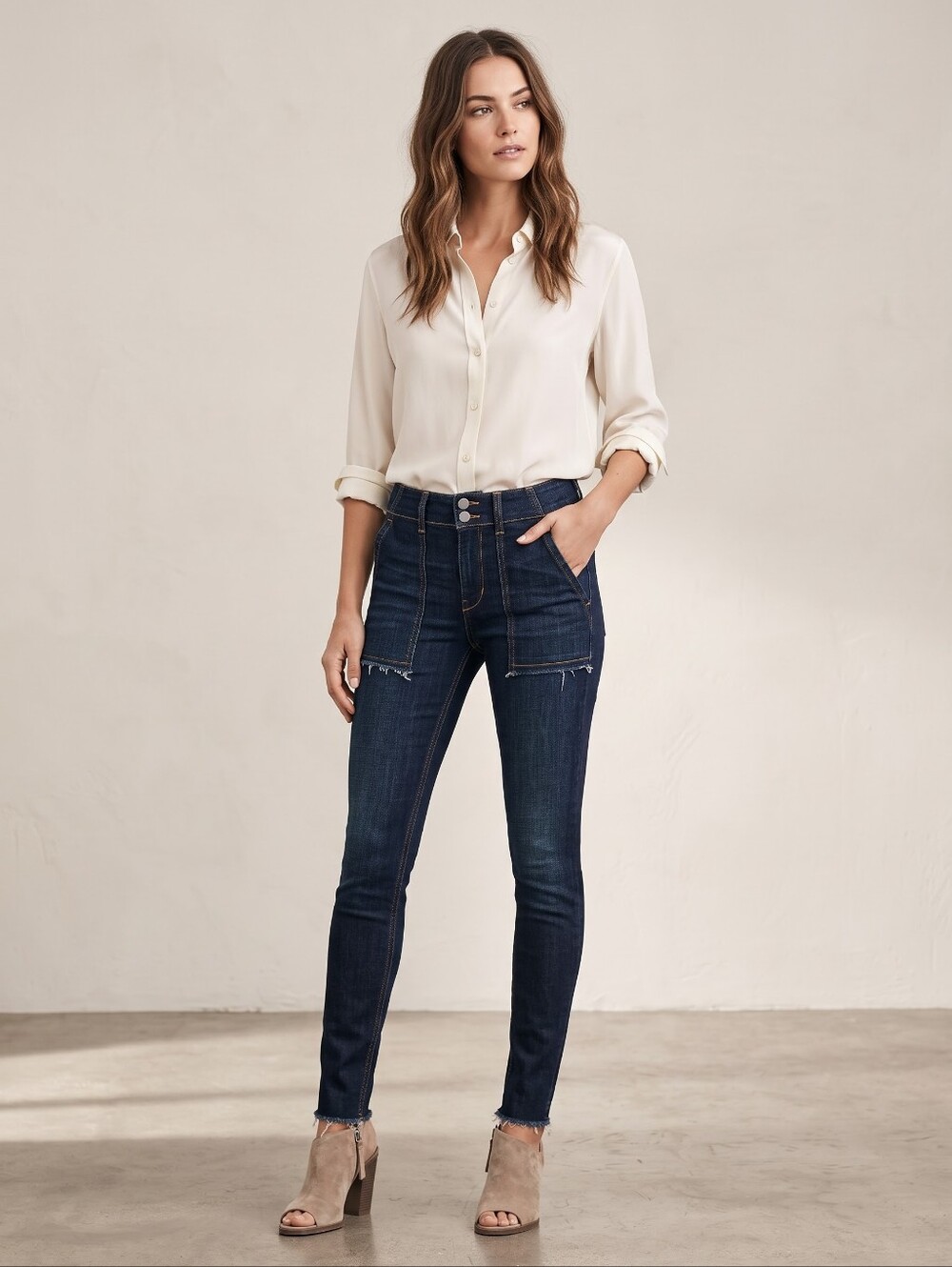 Rag & Bone Denny High Rise Skinny Jeans Raw Hem Dark Wash